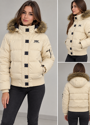 Стильний зимовий пуховик-бомбер helly hansen з хутром (розмір xs) ✨