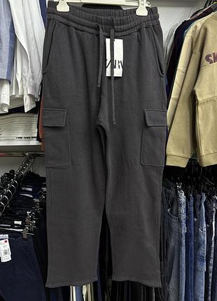 Штани чоловічі zara карго, сірі, розмір s, щільний трикотаж