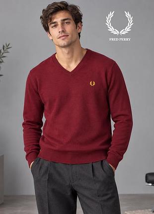 Оригинальный бордовый свитер из шерсти и хлопка с лого fred perry m