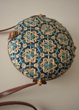 Сумка кругла крос-боді бірюзова з коричневим