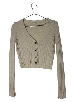 Бежевий короткий вʼязаний кардиган urban outfitters
