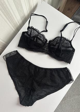 Комплект жіночої білизни calvin klein, чорний, мереживний
