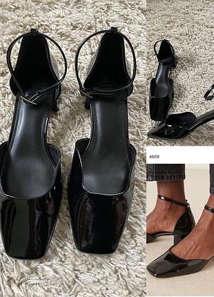 Шикарні чорні лаковані туфлі квадратний каблук,asos design,p.39-40