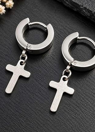 Сережки хрестики ttm stainless steel (медична сталь) довжина 2,9 см. діаметр 1,3 см.