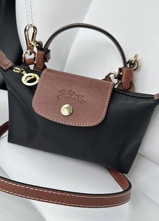 Сумка жіноча longchamp модель depose чорного кольору, невелика. текстиль + штучна шкіра
