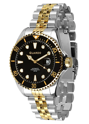 Мужские механические часы guardo professional sa03015-4 золотистый корпус водозащита 50 м чёрный циферблат с датой