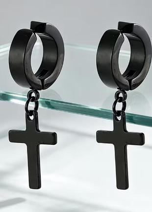 Сережки-обманки, хрестики колечком stainless steel (медична сталь) діаметр 1,3 см. довжина 3,3 см.