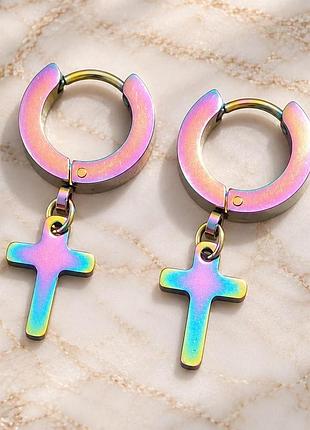 Сережки хрестики ttm stainless steel (медична сталь) довжина 2,9 см. діаметр 1,3 см.