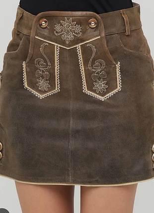 Женская замшевая 100% юбка в традиционном баварском стиле ( trachtenrock или lederhosen-rock).