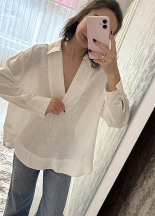 Сорочка жіноча zara лляна біла