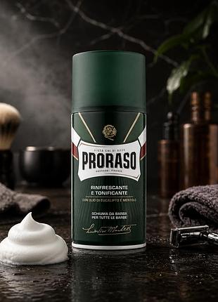 Піна для гоління proraso shaving foam для чутливої шкіри густої бороди та освіжного ефекту refresh eucalyptus