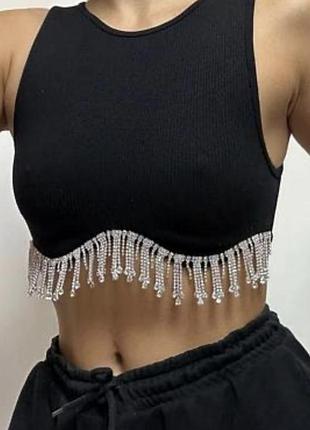 Топ жіночий zara чорний зі стразами