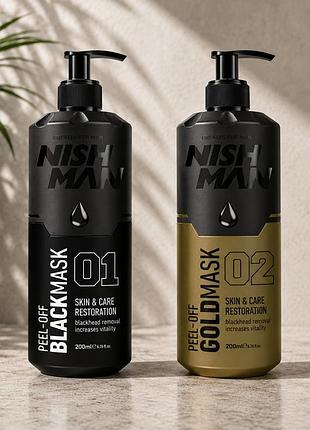 Маска для обличчя nishman peel off black mask 200 мл чорна маска плівка від чорних цяток для очищення шкіри gold