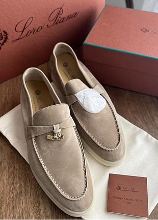 Женские бежевые коричневые замшевые лоферы loro piana лоро пиана summer walk демисезонные туфли 37
