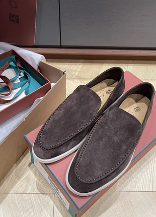 Чоловічі коричневі замшеві лофери loro piana summer walk кашемірові лоро піана фріки 46