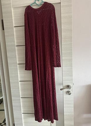 Мереживна сукня в підлогу винного кольору m&s