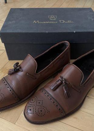 Чоловічі туфлі massimo dutti лофери шкіряні коричневі з перфорацією