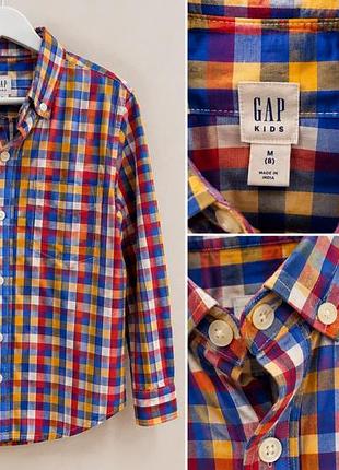 Сорочка для хлопчика gap kids у різнокольорову клітинку, бавовняна, розмір m (8 років)