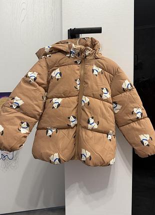 Куртка дитяча h&m тепла карамельного кольору з принтом собачок