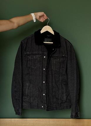 Куртка чоловіча jack & jones чорна джинсова на шерпі