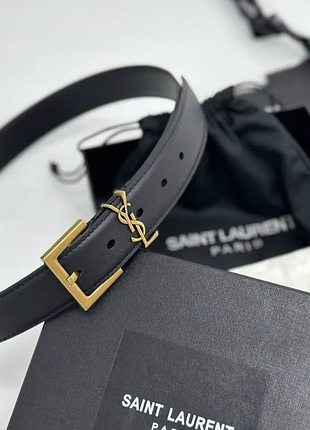 Жіночий чорний шкіряний ремінь ysl yves saint laurent шкіра золота пряжка 3 см