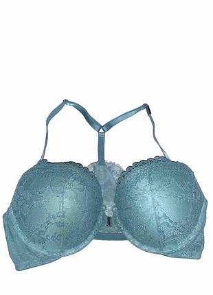Бірюзовий мереживний бюстгальтер push-up від victoria's secret із передньою застібкою та стильними бретелями-борцовкою