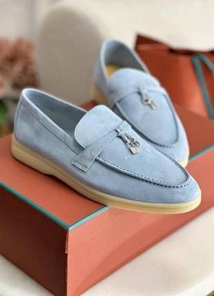 Женские голубые синие лоферы loro piana лоро пиана summer walk демисезонные туфли
