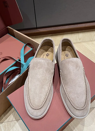 Чоловічі бежеві замшеві лофери loro piana summer walk кашемірові лоро піана лорики 46