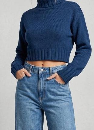 Темно синий кроп свитер h&m xs