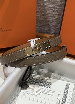 Жіночий сірий шкіряний ремінь hermes kelly 1.8 см золота пряжка ермес
