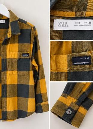 Сорочка для хлопчика zara kids у клітинку жовто-графітова 128 см