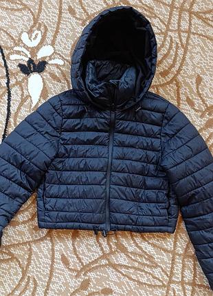 Жіночий пуховик primark короткий стьобаний з капюшоном, чорний, розмір xs
