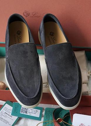 Чоловічі сірі замшеві лофери loro piana summer walk кашемірові лоро піана 46