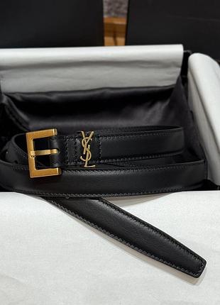 Жіночий чорний шкіряний ремінь ysl yves saint laurent шкіра золота пряжка 2 см