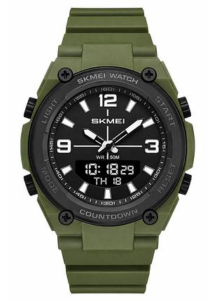 Чоловічий наручний годинник skmei 2796ag army green тактичний у стилі мілітарі з підсвіткою