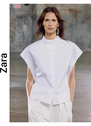 Блуза zara из поплина с воротником-стойкой свободного кроя