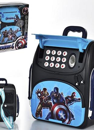Копилка сейф рюкзк капитан америка avengers электронная с кодовым замком отпечаток пальца синий