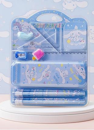 Канцелярський набір sanrio cinnamoroll синаморол пенал олівці гумка лінійки 9 предметів блакитний
