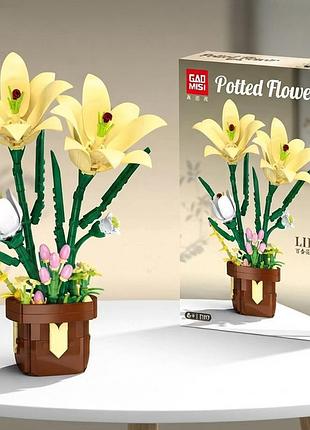 Конструктор лілія в горщику lily potted flower gao misi блоковий 326 деталей різнокольоровий