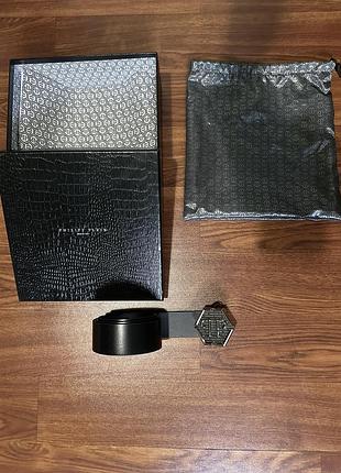 Ремінь чоловічий philipp plein leather belt hexagon 95 чорний