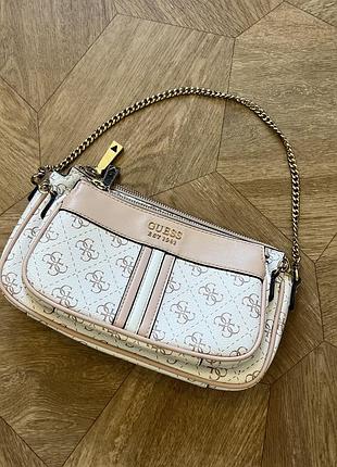 Сумка на плече жіноча guess біла з рожевим