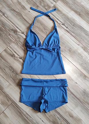Стильный синий раздельный купальник танкины топик и плавки riviera, размер l / xl (12-14 / eur 40-42)