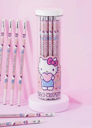 Набір олівців графітових kite hello kitty з гумкою тубусом hb 30 шт рожевий
