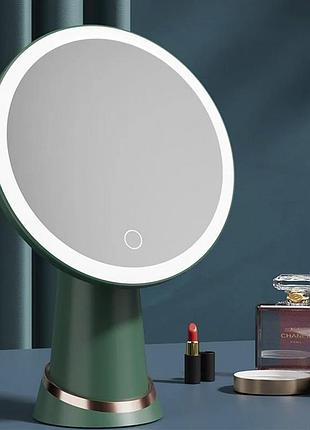 Зеркало с led-подсветкой для макияжа usb настольное косметическое уценка!!!! 28 см х 19 см х 9,5 см зеленый