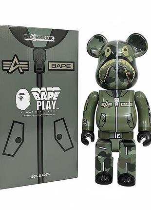 Фігурка статуетка bearbrick беарбрик bape × alpha industry 28 см зелений