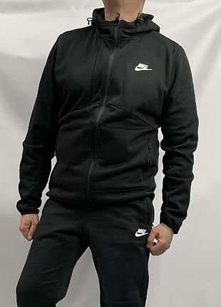 Спортивний костюм чоловічий nike зимовий чорний на флісі
