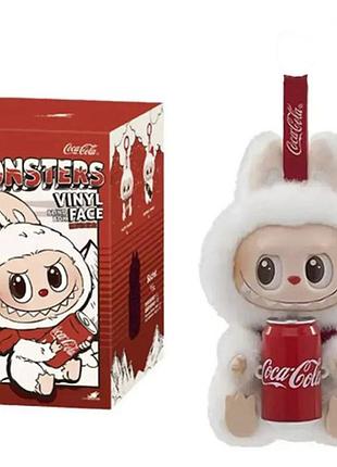Игрушка-брелок лабубу labubu с банкой кока-колы coca-cola коллекционный плюшевый белый