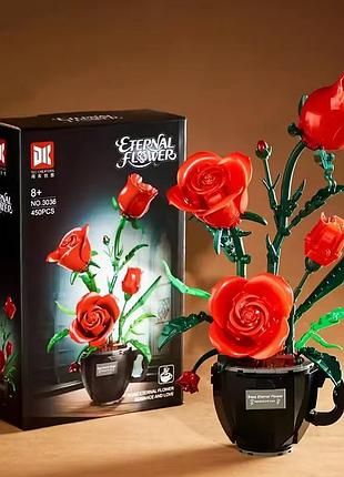 Конструктор букет троянд у горщику eternal flower 450 дет червоний
