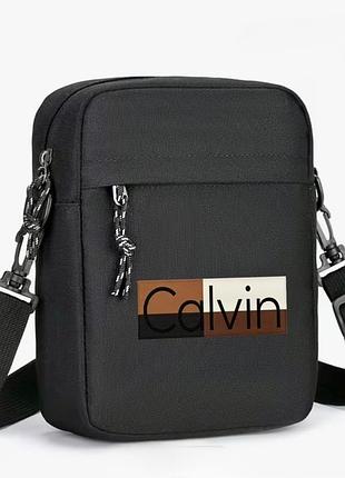 Сумка для чоловіків кросбоді з принтом calvin через плече чорна
