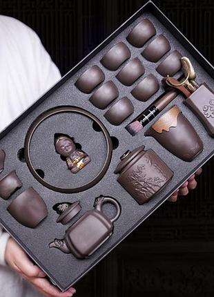Набор для чайной церемонии китайский чайный сервиз на 9 персон из 20 предметов коричневый